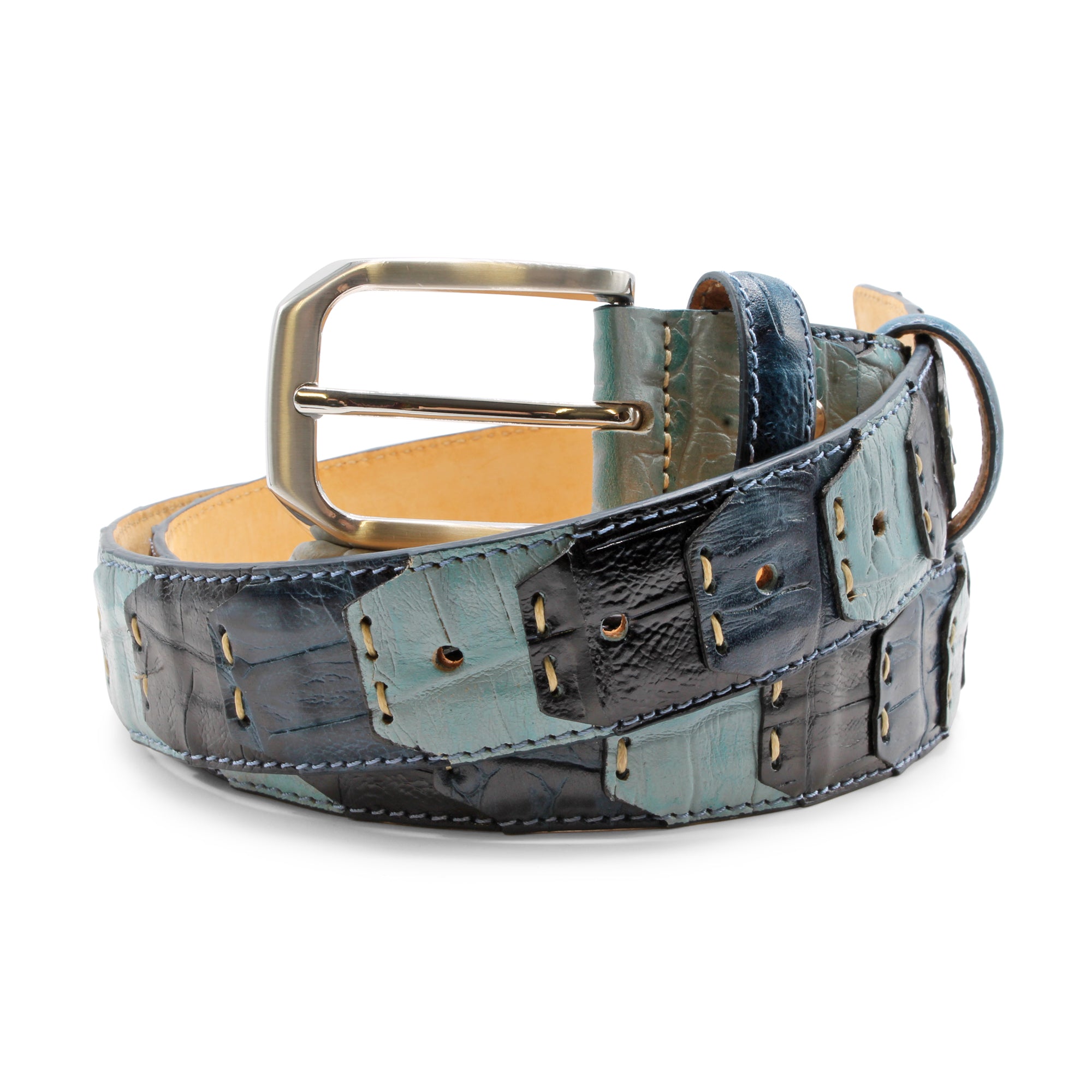 Genuine Leather patchwork belt metallic size‎ medium Black patchwork belt in genuine leather main image 2