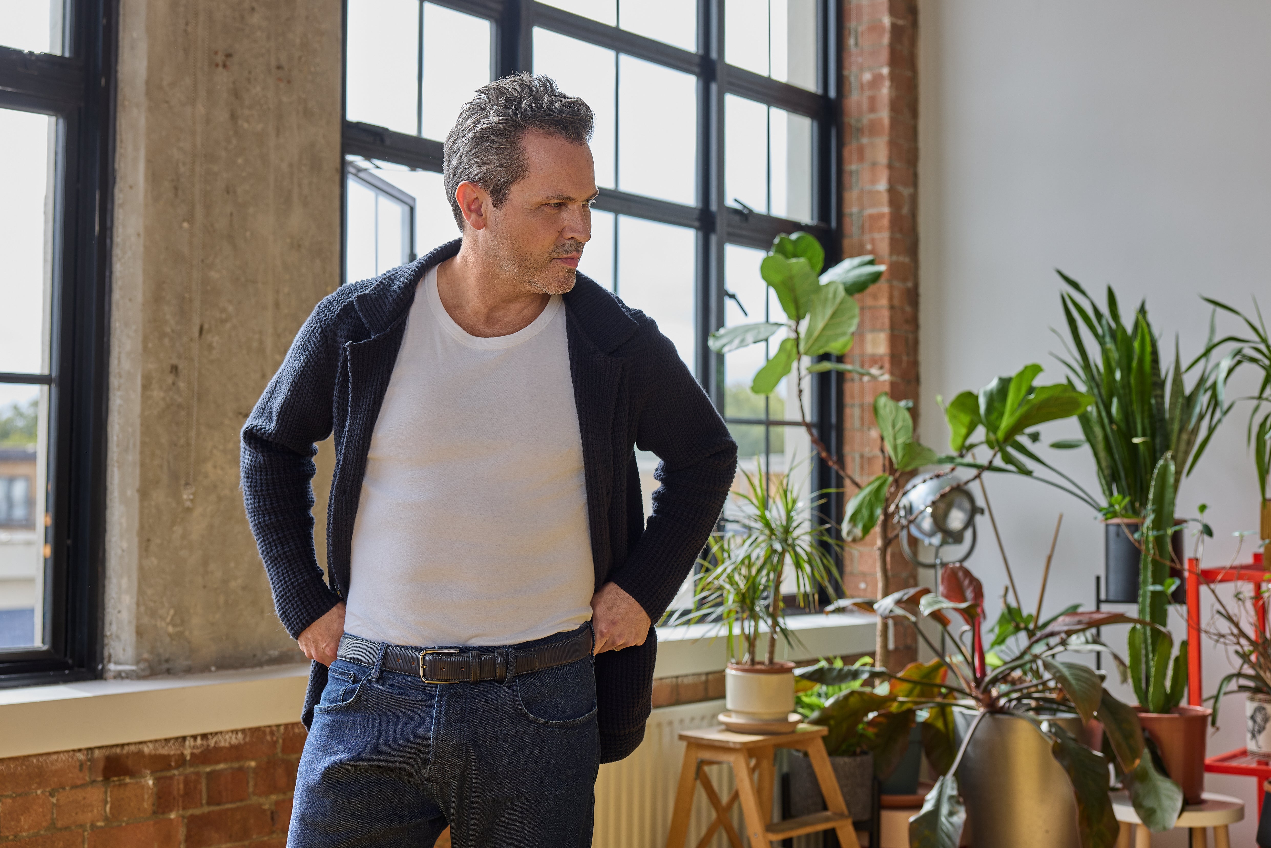 Men's Navy Lomu Ridged Leather Belt - Huxley Tanner