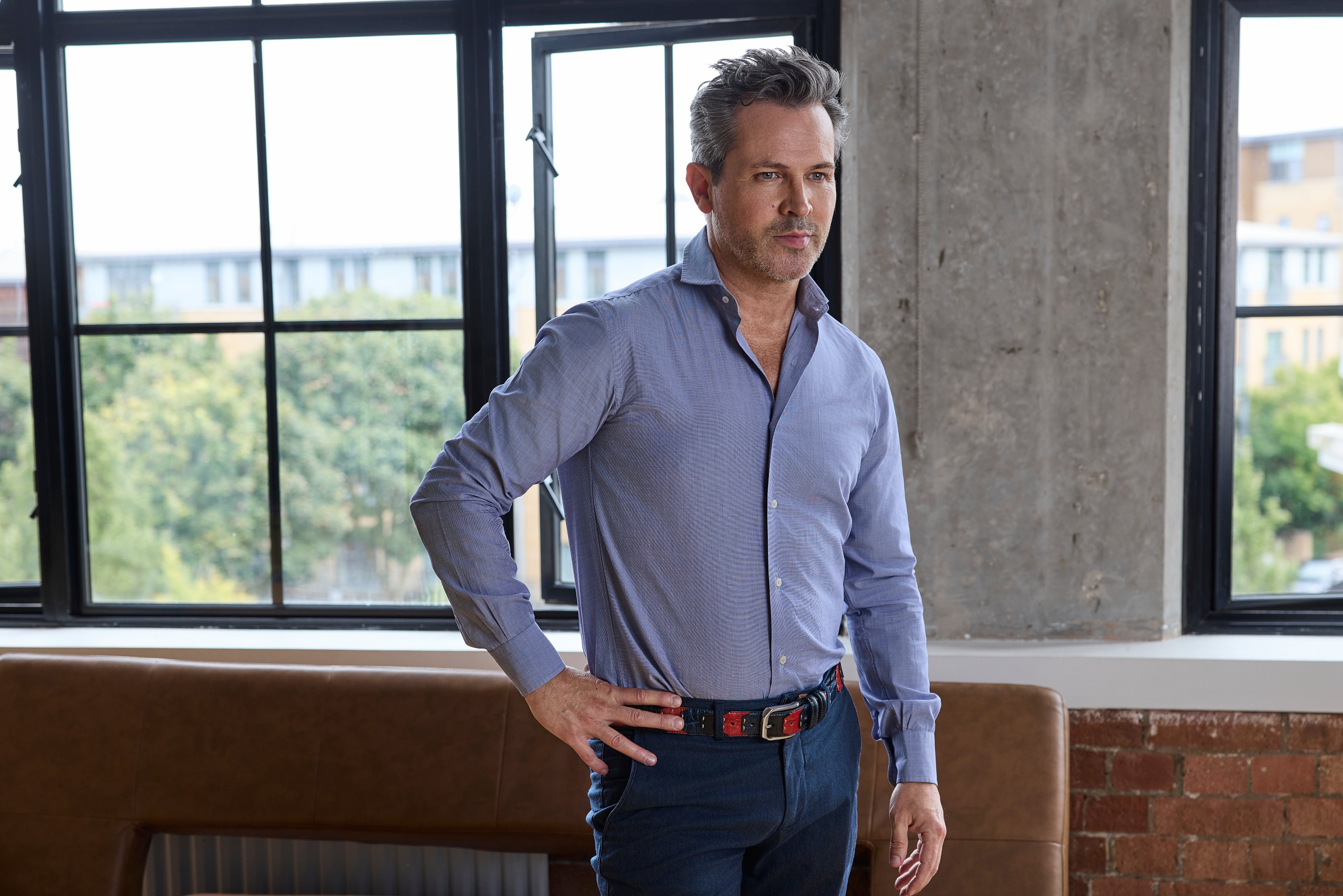 Montana Pale Red/Navy Mock Alligator Patchwork Belt - Huxley Tanner