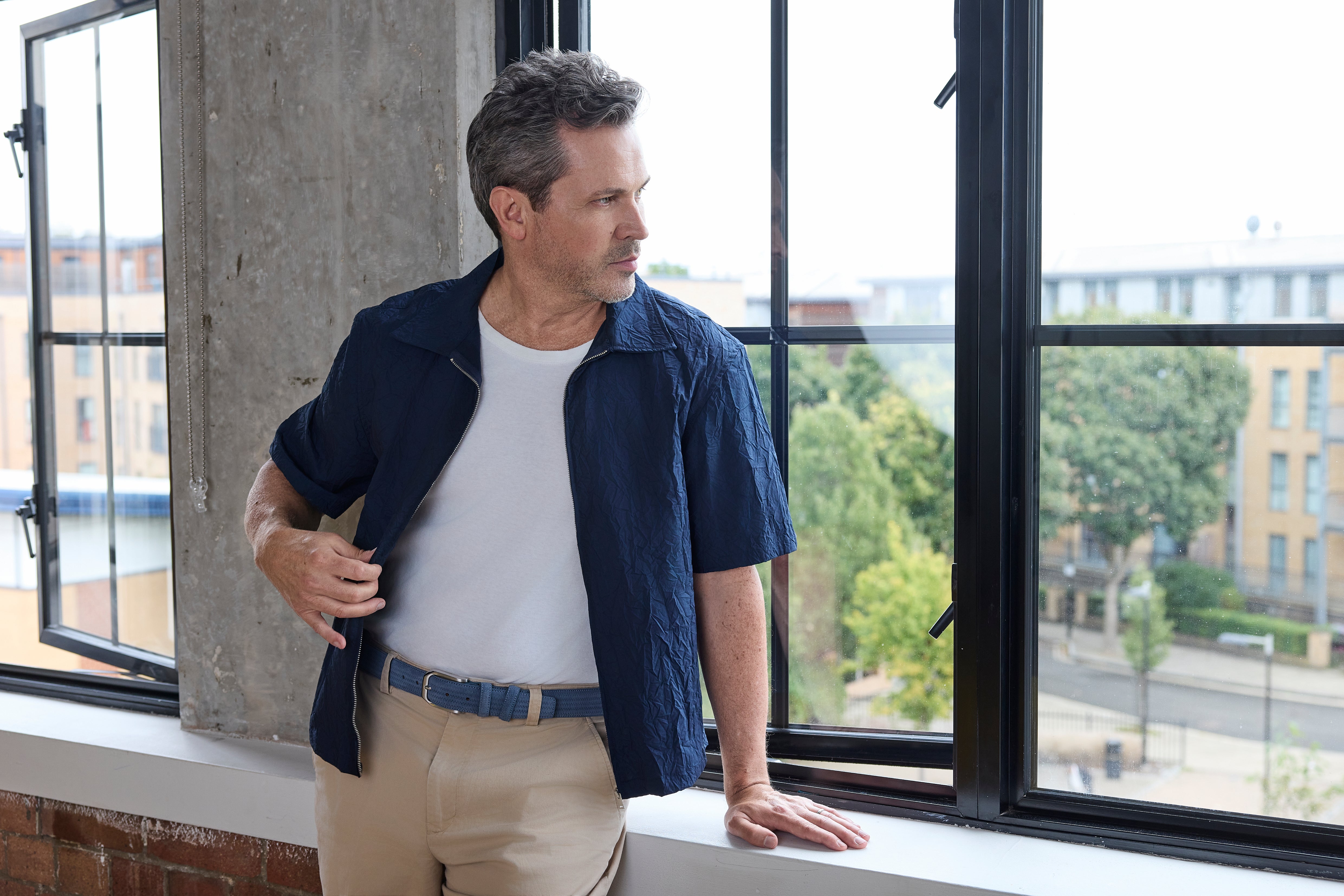 Men's Hagler Pale Blue Textured Suede Belt - Huxley tanner