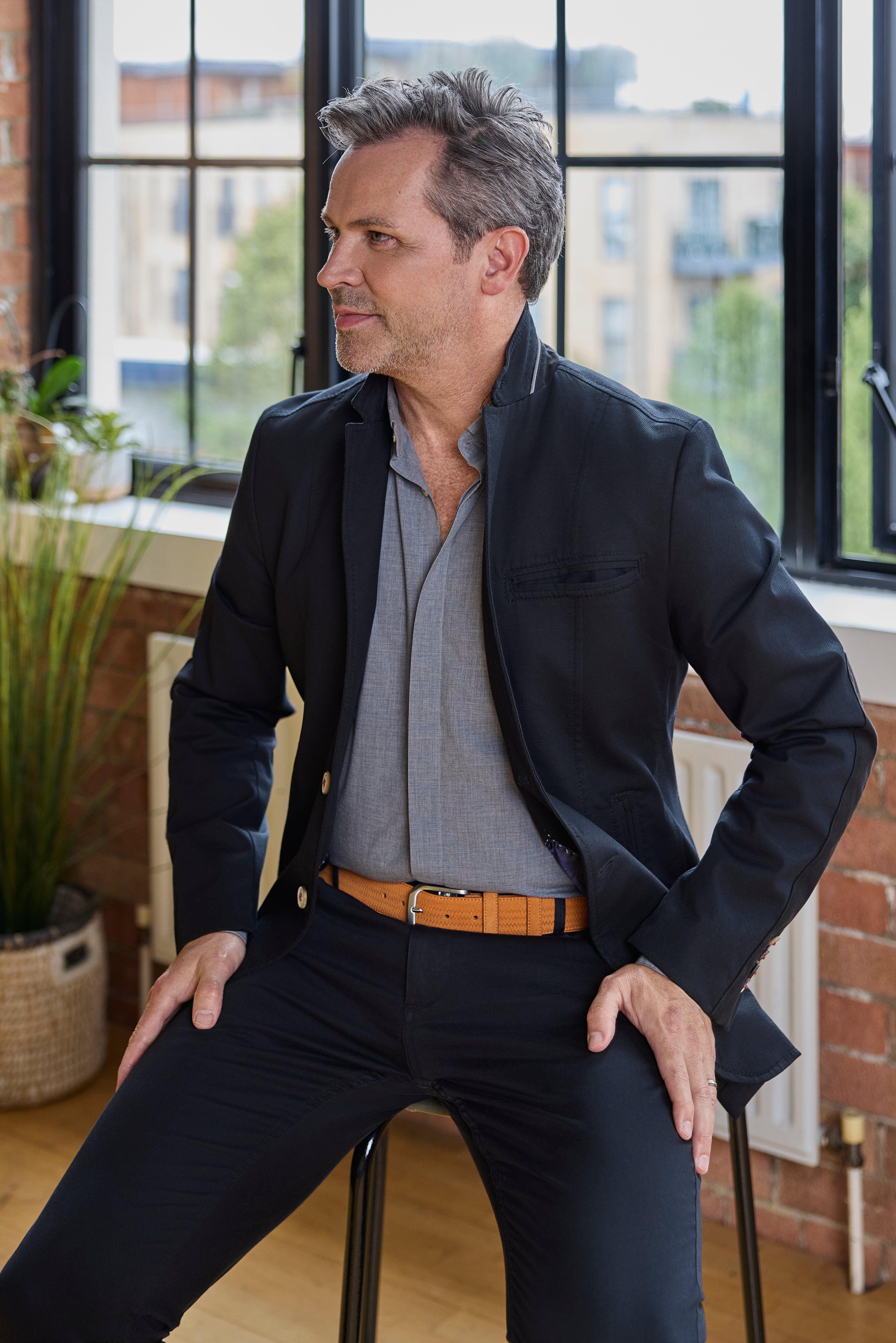 Men's Hagler Orange Textured Suede Belt - Huxley tanner