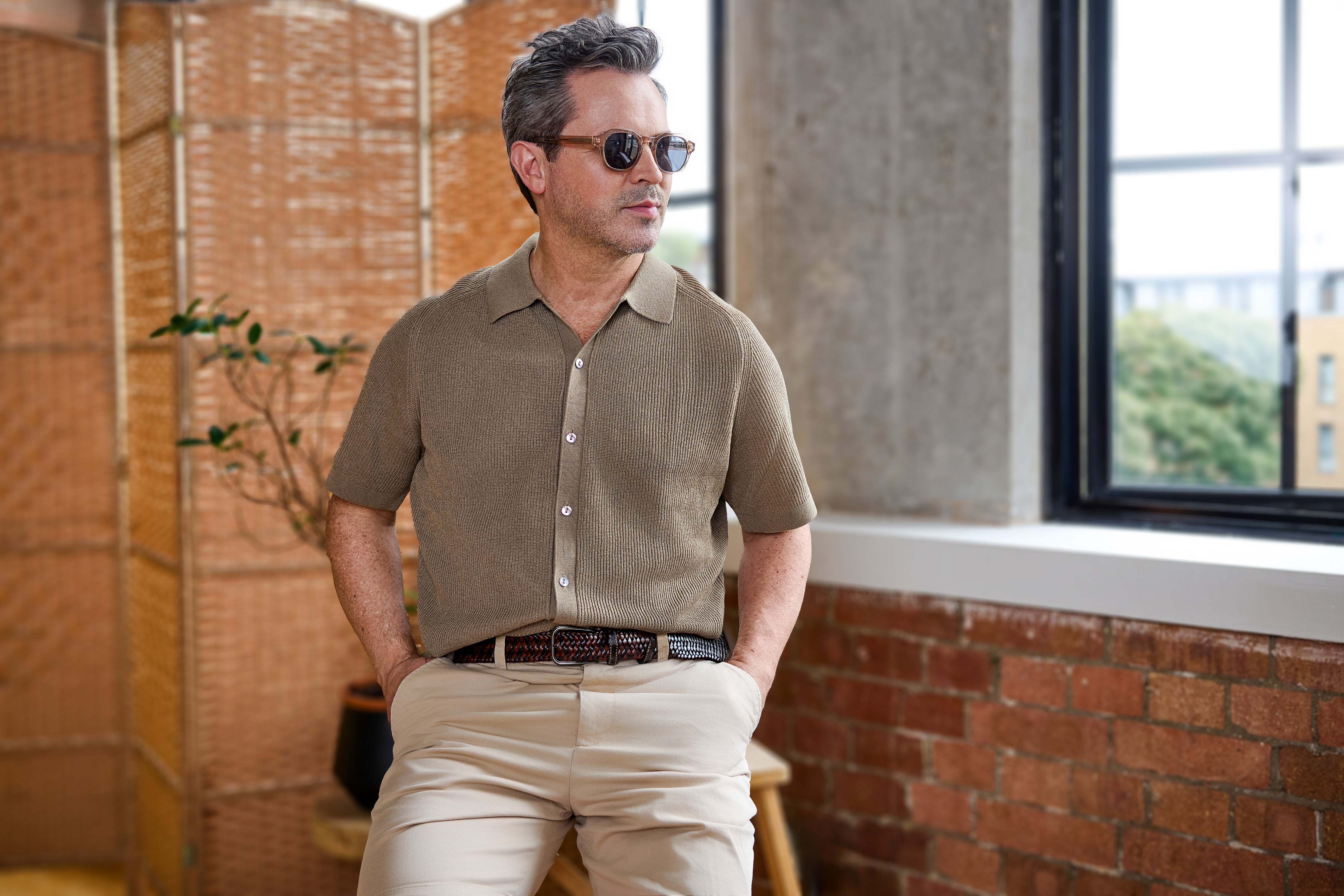 Men's Stretch Leather Brown Mix Handwoven Belt - Huxley Tanner