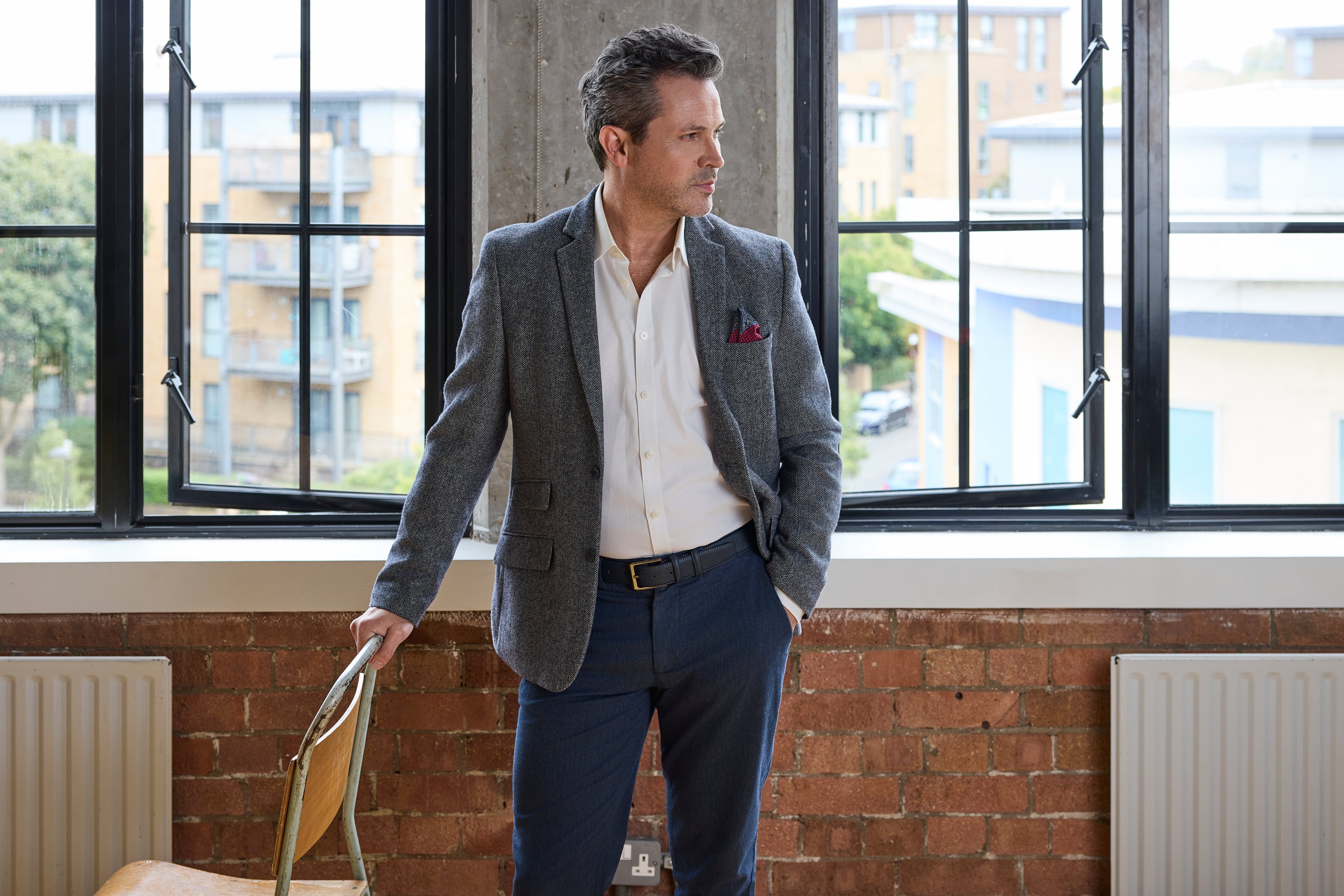 Men's Navy Saffiano Leather Smart Belt - Huxley Tanner