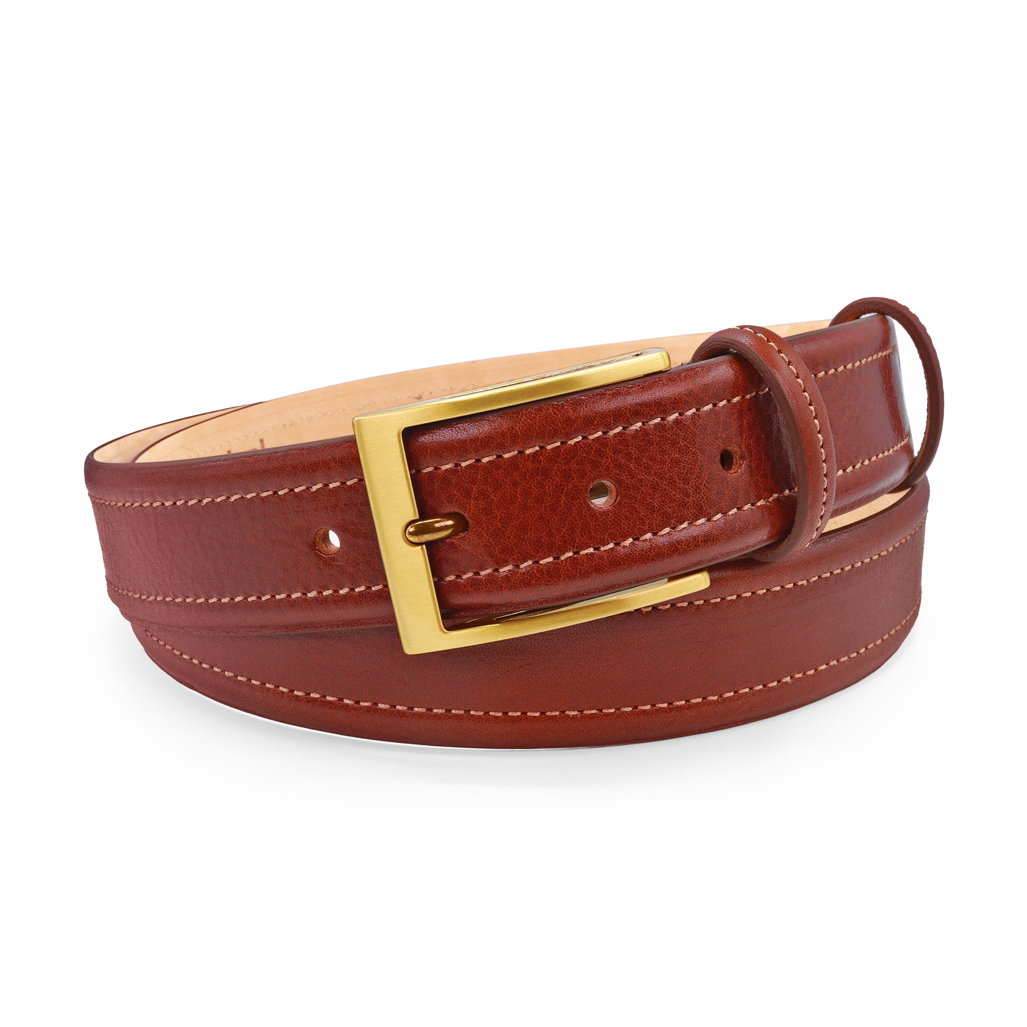 Carson Chestnut Stitch Detail vegetable tanned leather belt Huxley Tanner