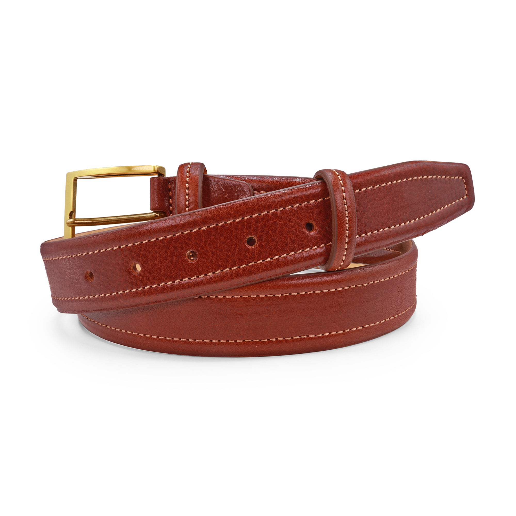 Carson Chestnut Stitch Detail vegetable tanned leather belt Huxley Tanner