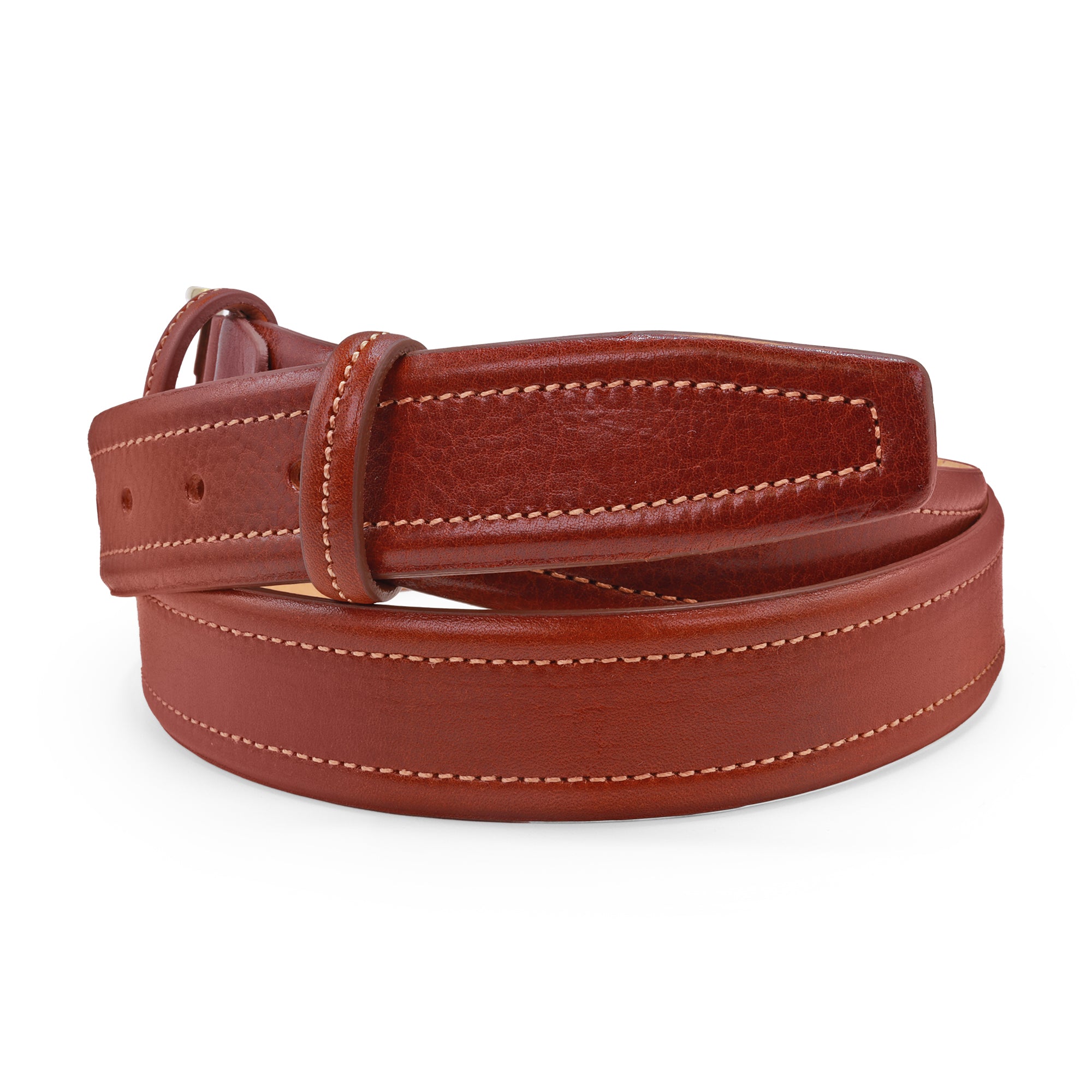 Carson Chestnut Stitch Detail vegetable tanned leather belt Huxley Tanner