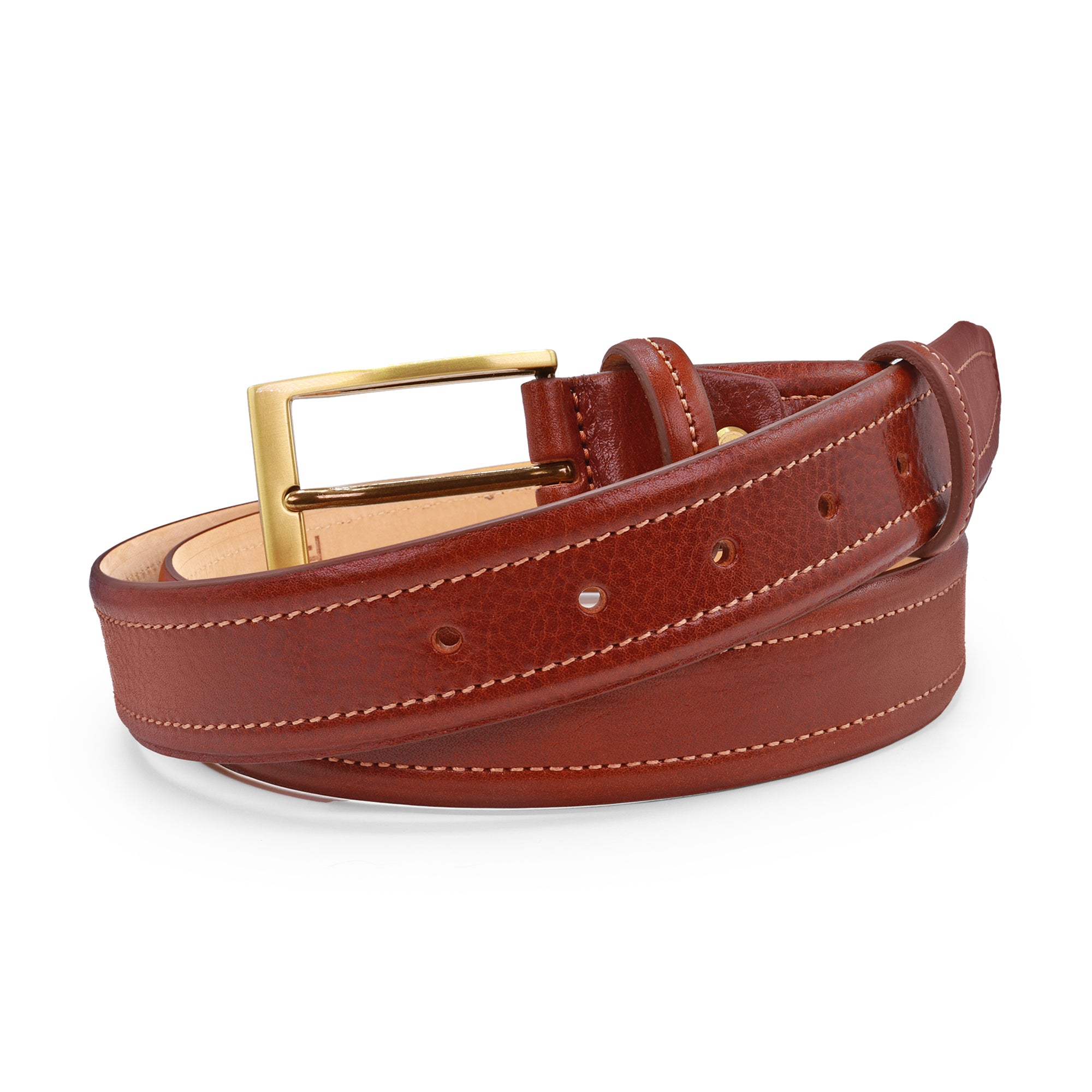 Carson Chestnut Stitch Detail vegetable tanned leather belt Huxley Tanner