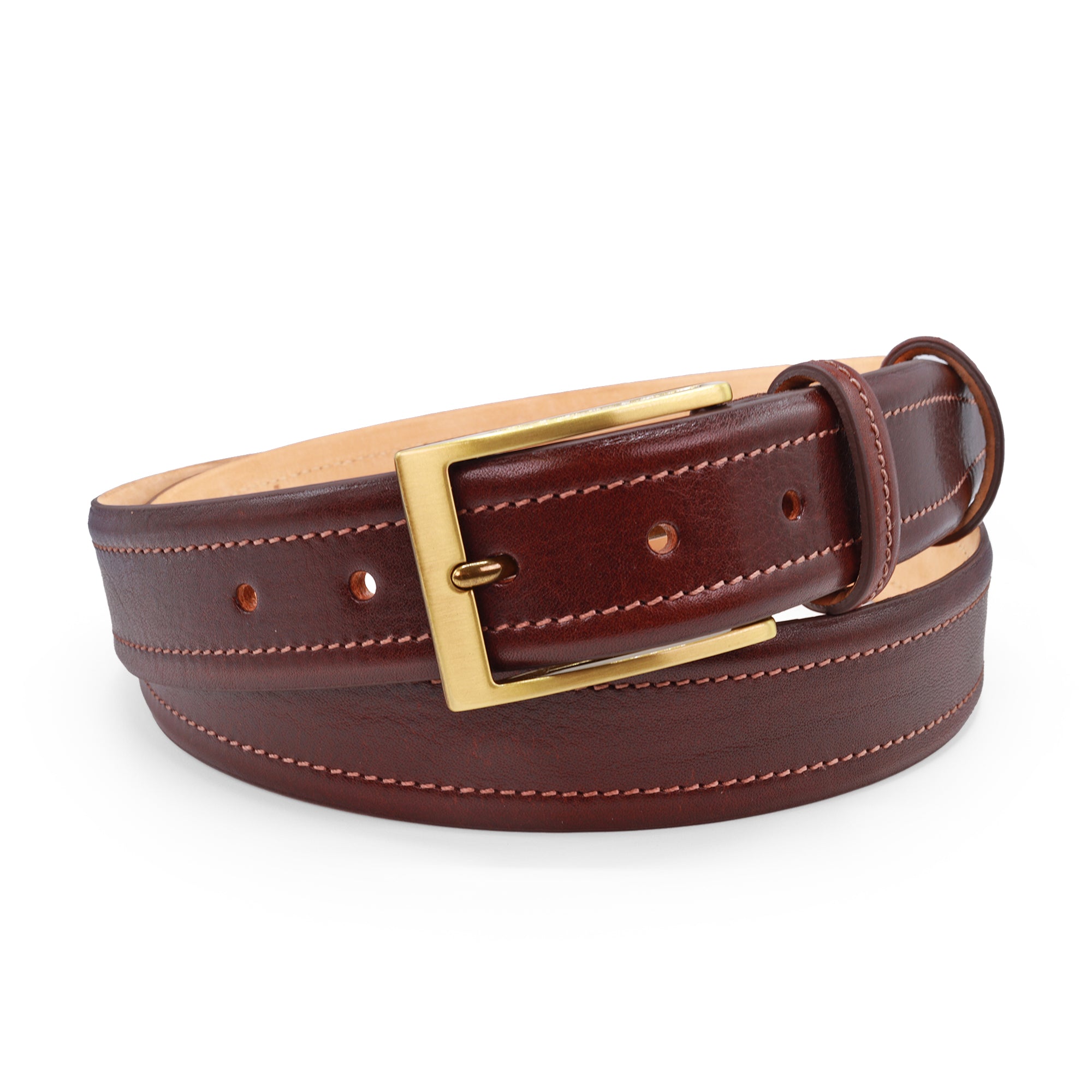 Carson Dark Brown Stitch Detail vegetable tanned leather belt Huxley Tanner