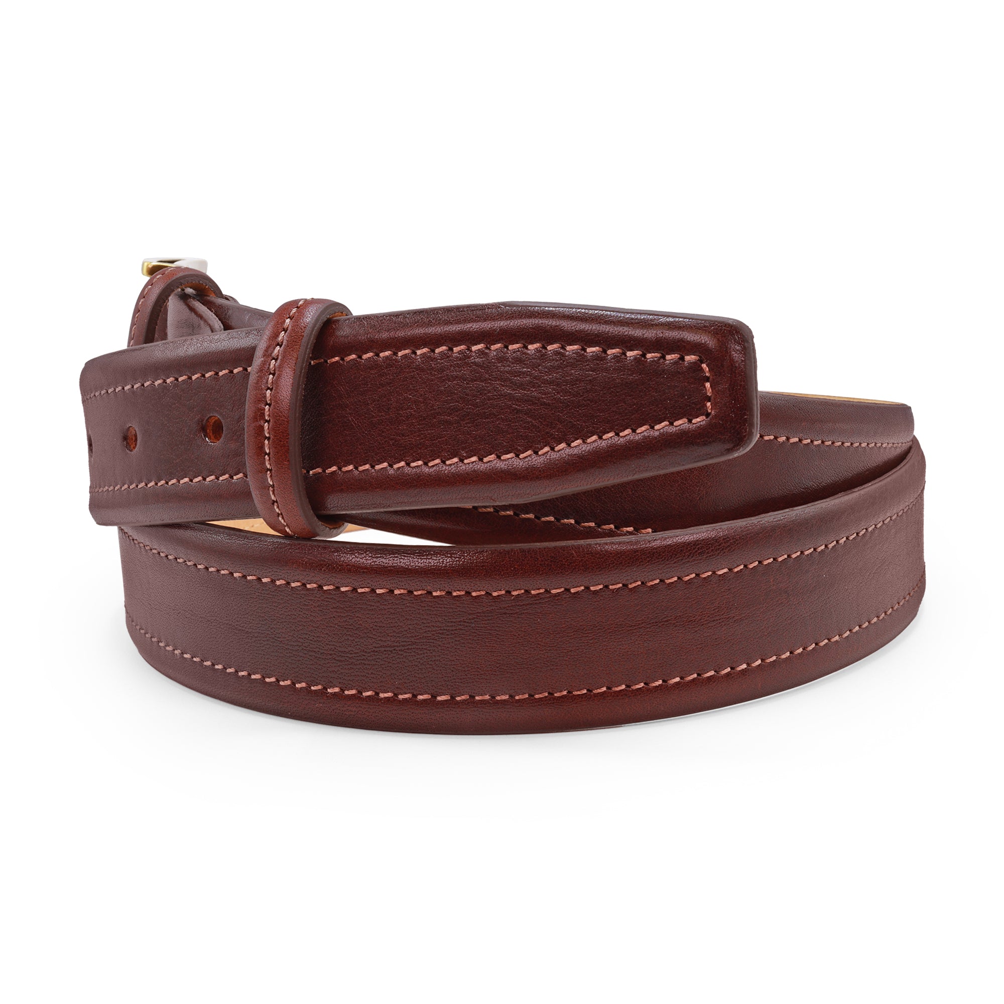 Carson Dark Brown Stitch Detail vegetable tanned leather belt Huxley Tanner