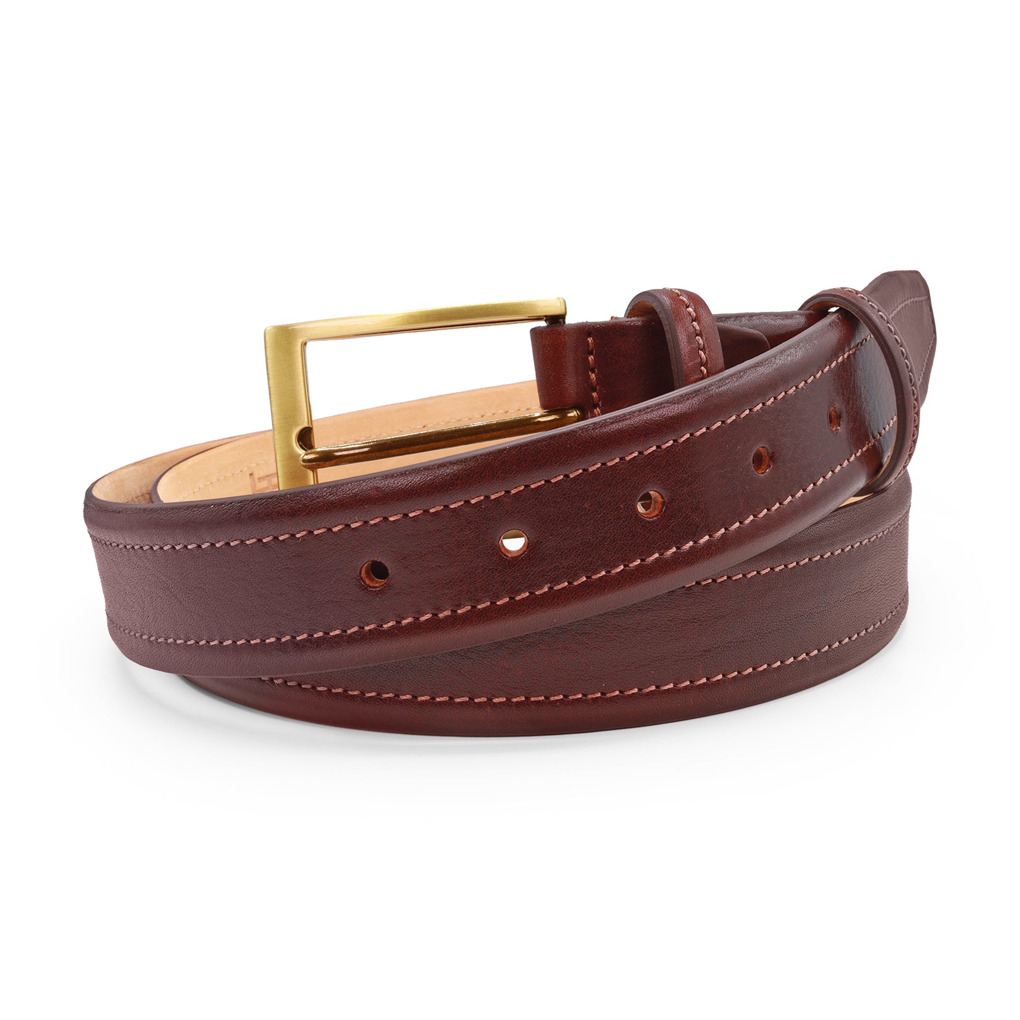 Carson Dark Brown Stitch Detail vegetable tanned leather belt Huxley Tanner