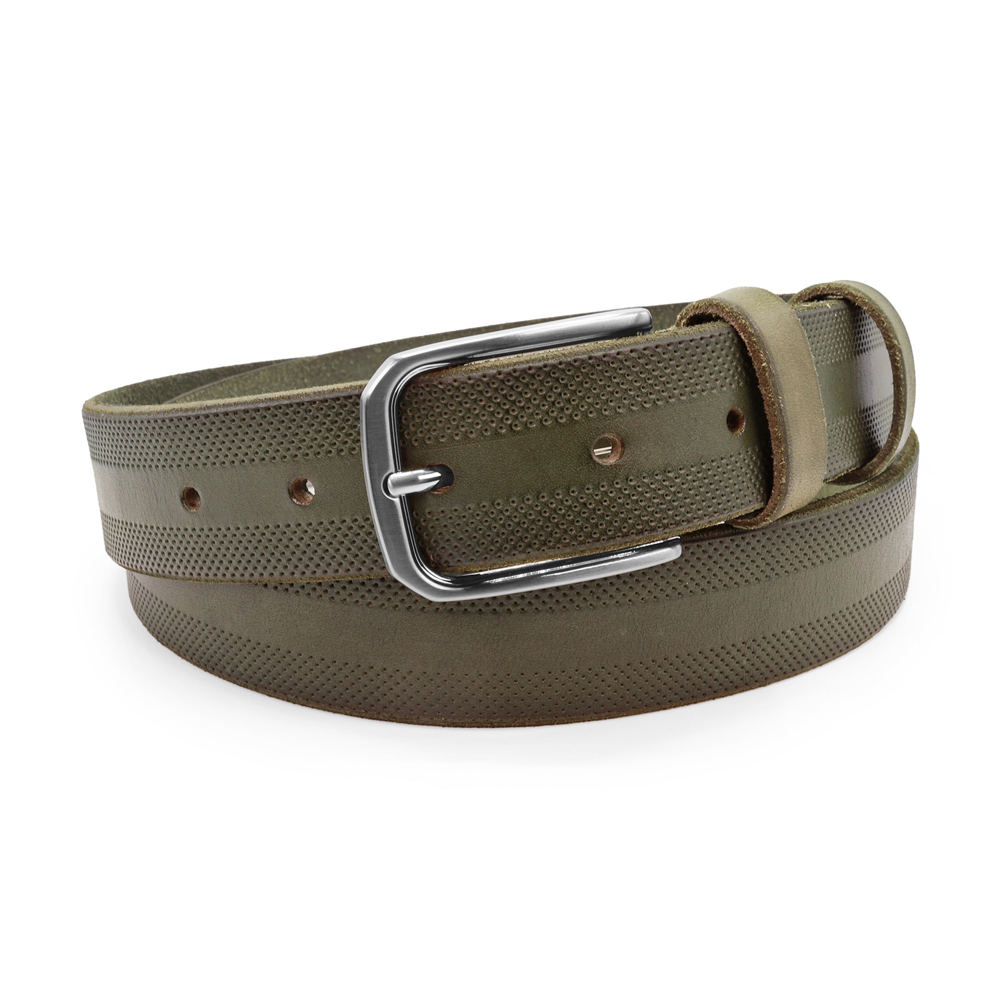 Hunt Green Hand Dyed Perforated volanato jeans belt - Huxley Tanner