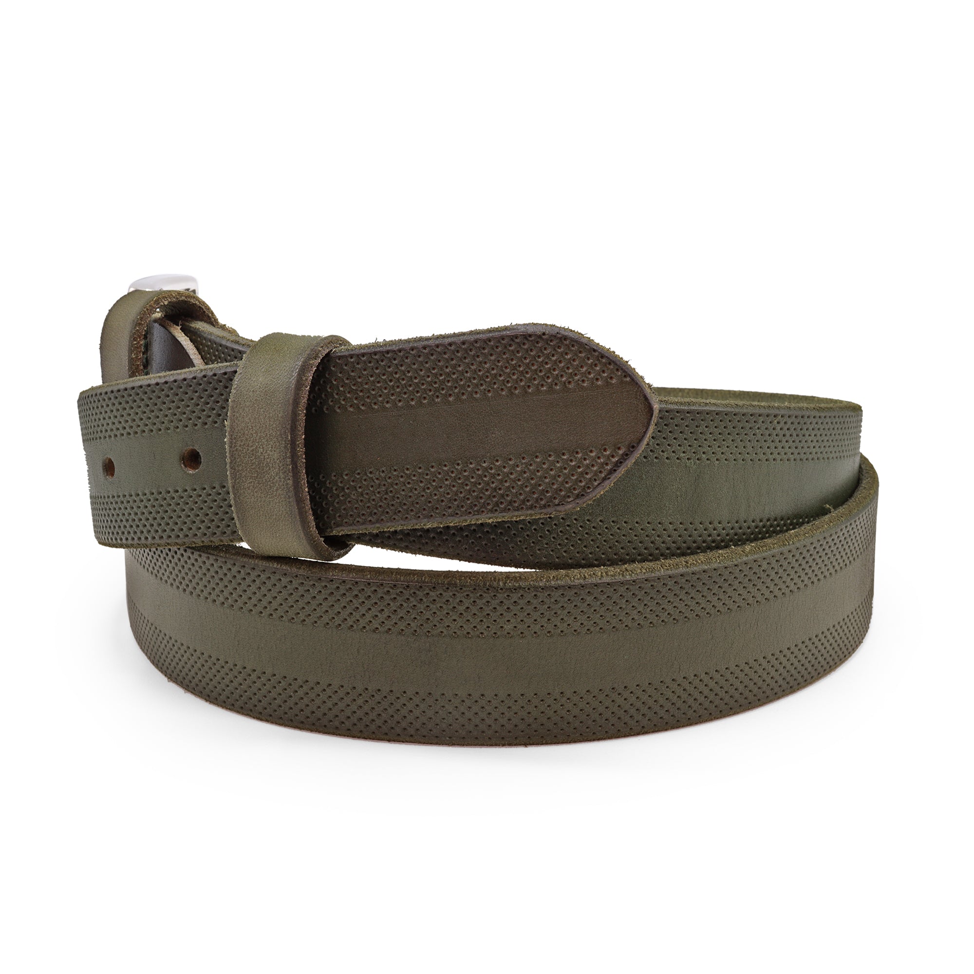 Hunt Green Hand Dyed Perforated volanato jeans belt - Huxley Tanner