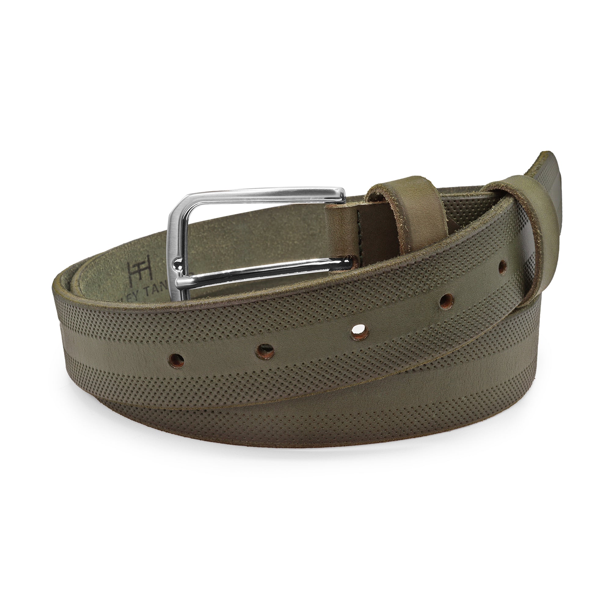 Hunt Green Hand Dyed Perforated volanato jeans belt - Huxley Tanner