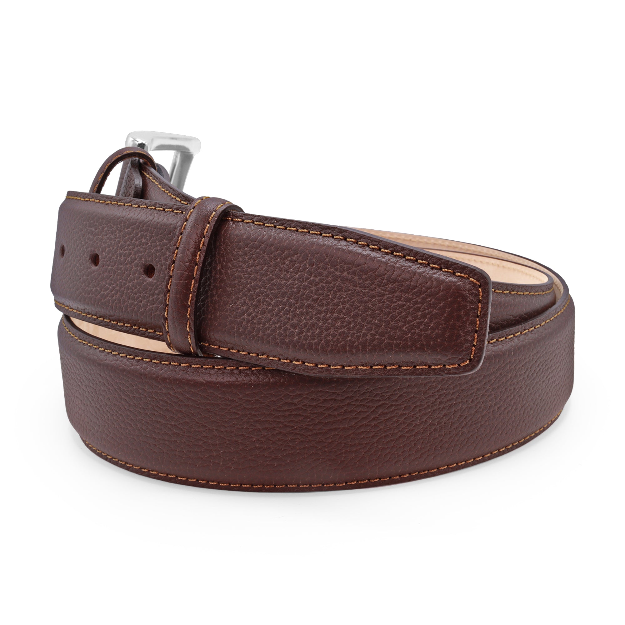 Johnson Dark Brown cervo texture mottled leather belt 40mm - Huxley Tanner