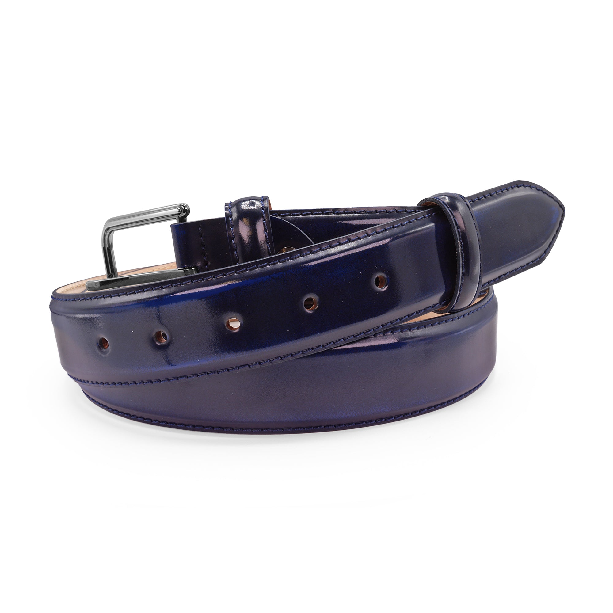 Pele Navy hand burnished polished leather belt 35mm - Huxley Tanner