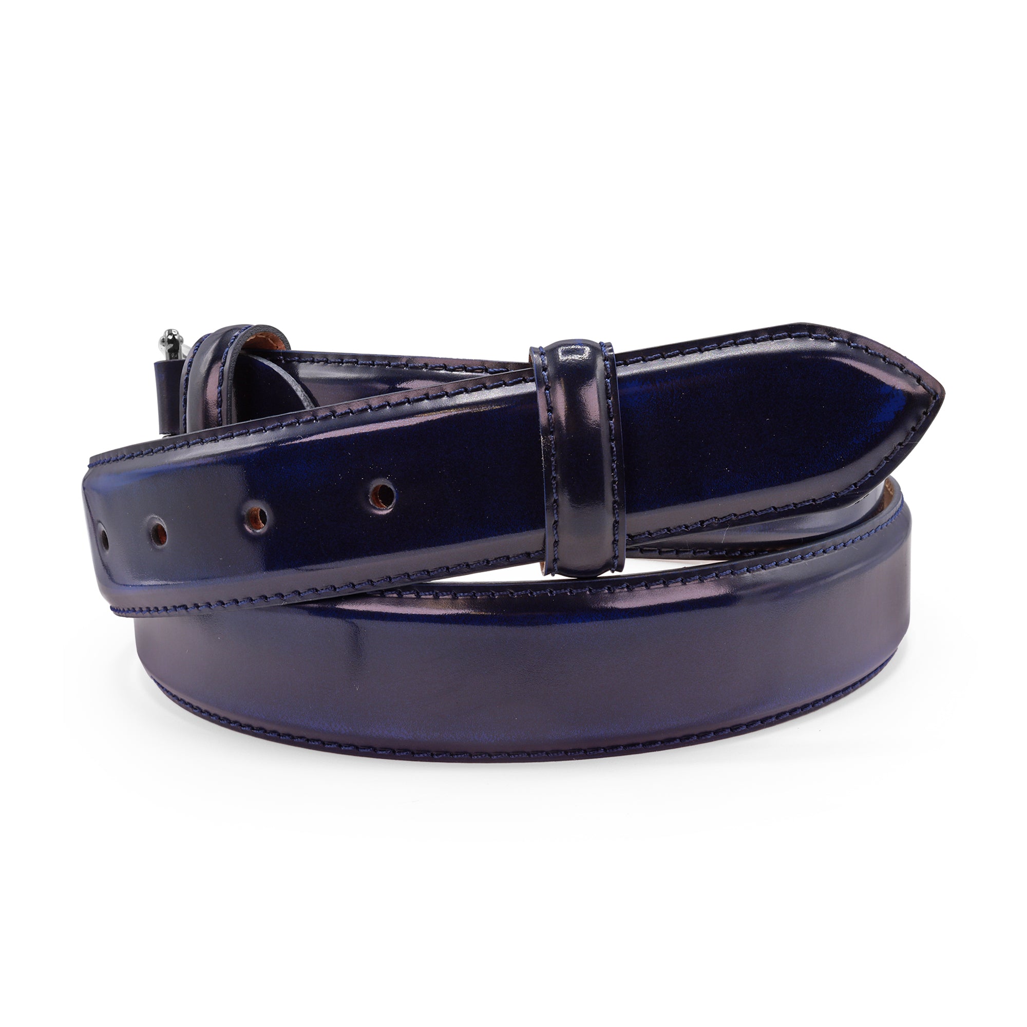 Pele Navy hand burnished polished leather belt 35mm - Huxley Tanner